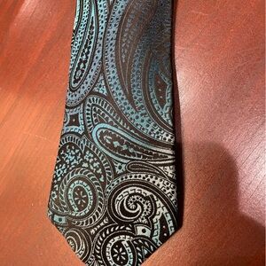 Alfani Teal and Black Paisley 100% Silk Necktie.   NWOT